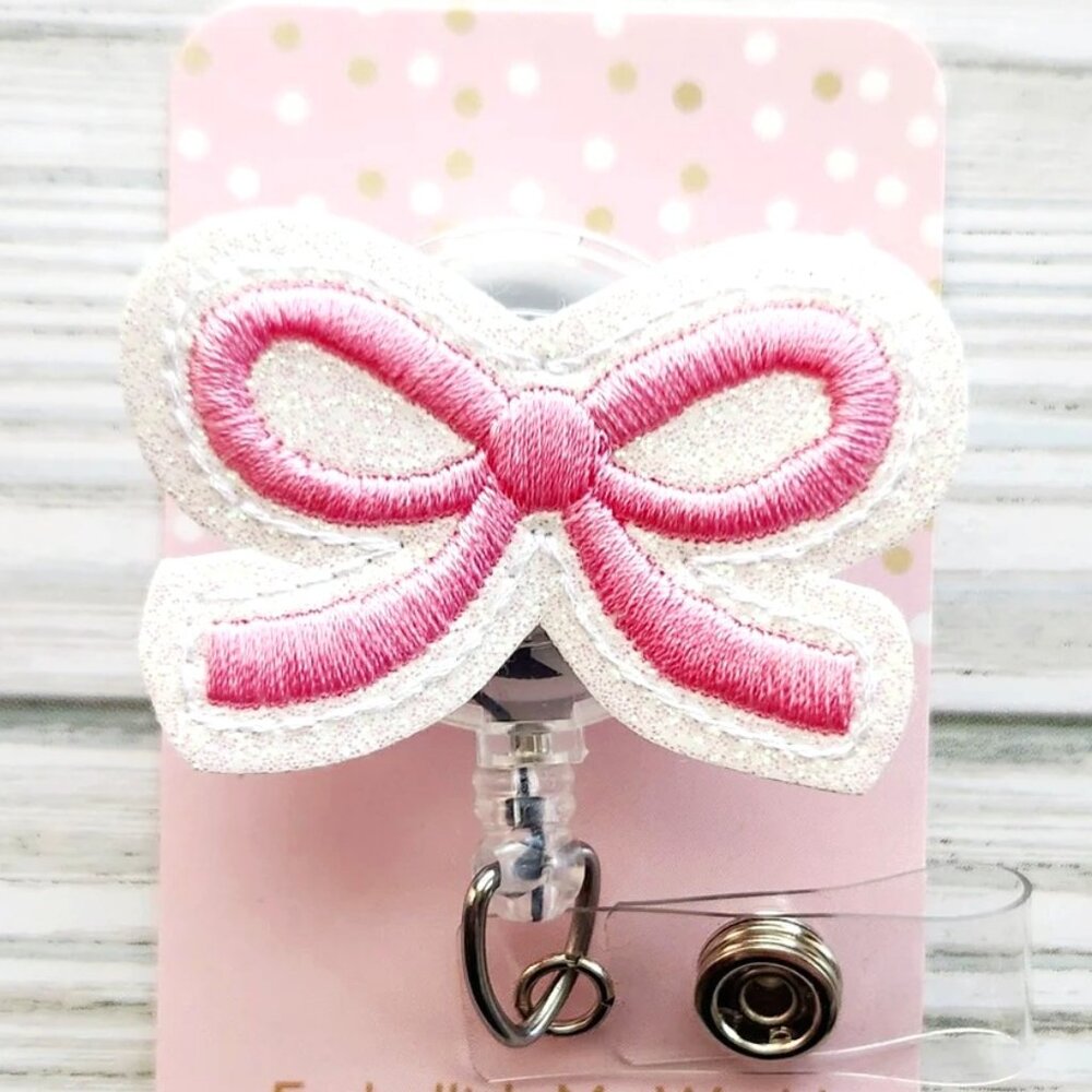 Pink Coquette Bow Badge Reel Swivel Clip-ID Holder-Nurse Badge